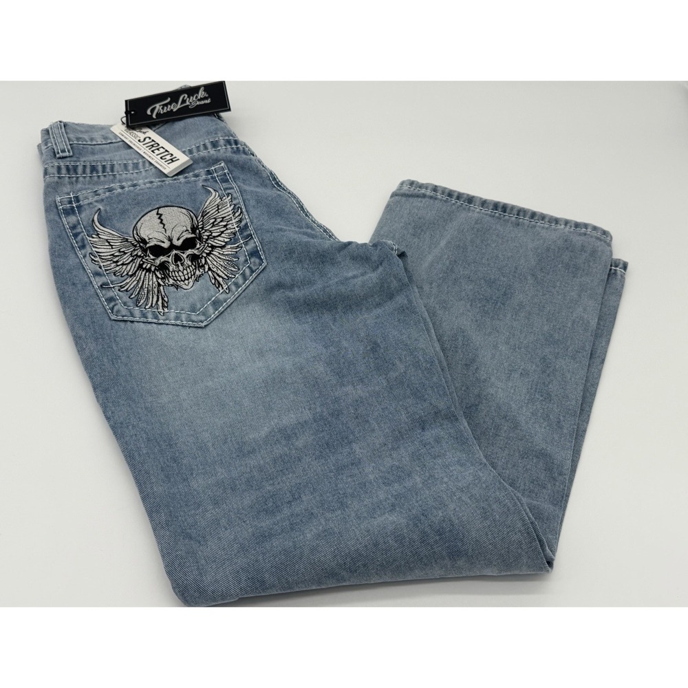 True Luck Jeans Men's 30x30 Relaxed Boot Cut Skull Wings Embroidered NWT